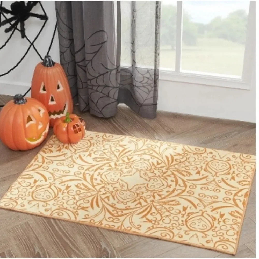 New jinchan Area Rug 2x3 Accent Rug Indoor Entryway Light Orange Print Floral